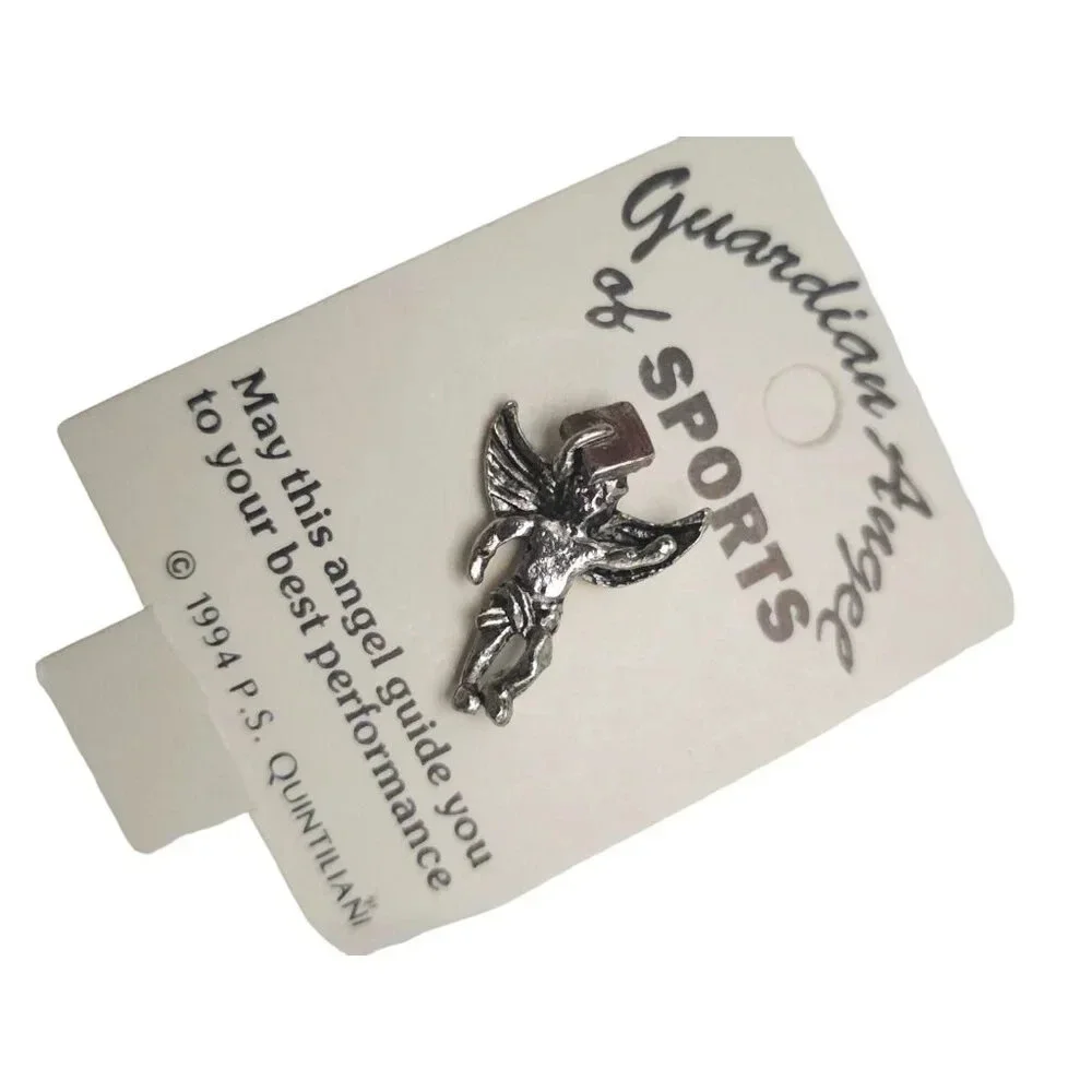 Guardian Angel of Sports Graduate Lapel Brooch Pin Silver Tone Vintage